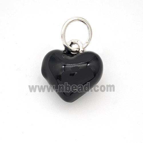 Copper Heart Pendant Black Enamel Platinum Plated