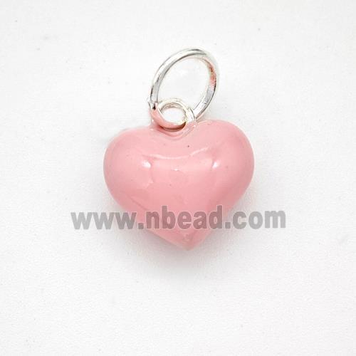 Copper Heart Pendant Pink Enamel Platinum Plated