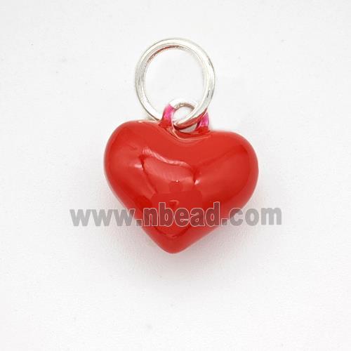 Copper Heart Pendant Red Enamel Platinum Plated