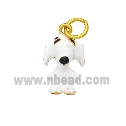 Copper Dog Pendant White Enamel Gold Plated