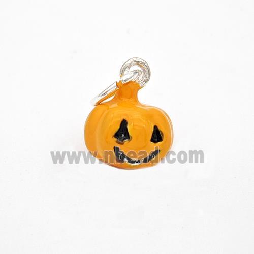 Halloween Pumpkin Charms Copper Pendant Orange Enamel Platinum Plated