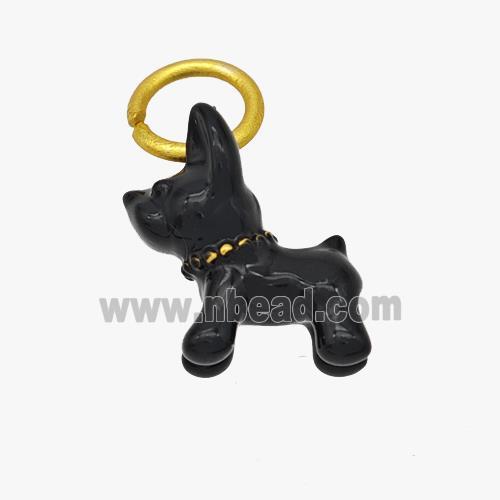 Copper Dog Pendant Black Enamel Gold Plated