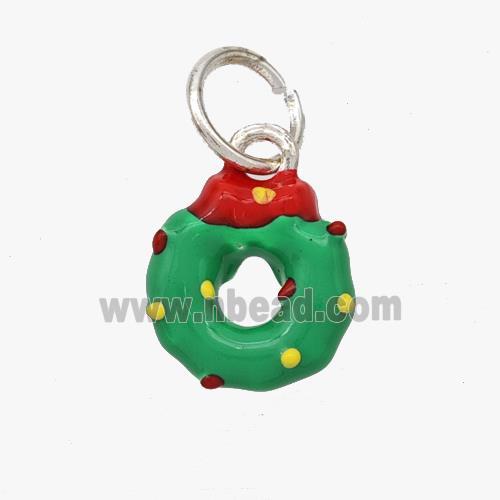 Christmas Wreath Pendant Copper Pendant Green Enamel Platinum Plated