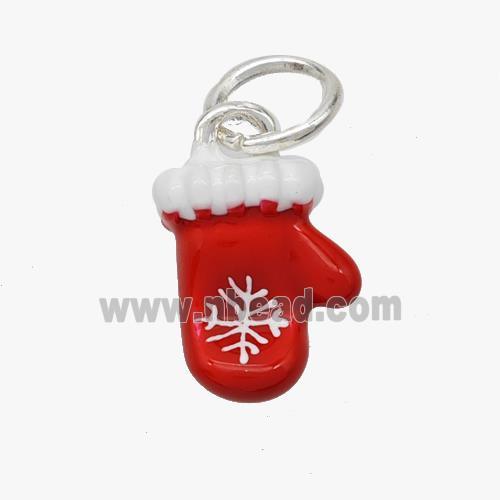 Christmas Mitten Pendant Copper Pendant Red Enamel Platinum Plated