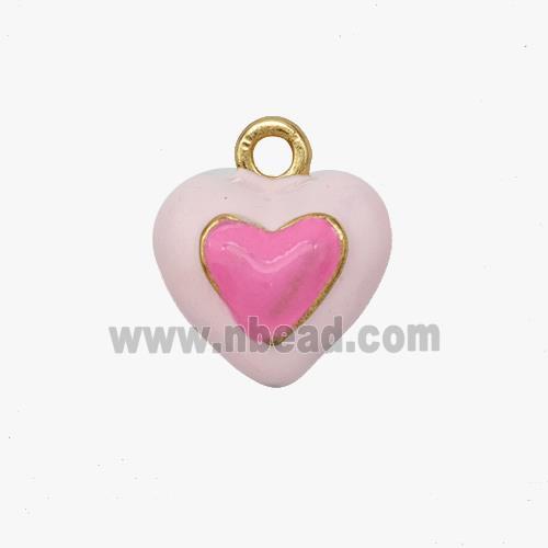 Copper Heart Pendant White Pink Enamel Gold Plated