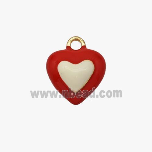 Copper Heart Pendant Red White Enamel Gold Plated