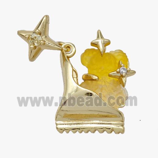 Copper Roller Saktes Pendant Pave Acrylic Bear Gold Plated