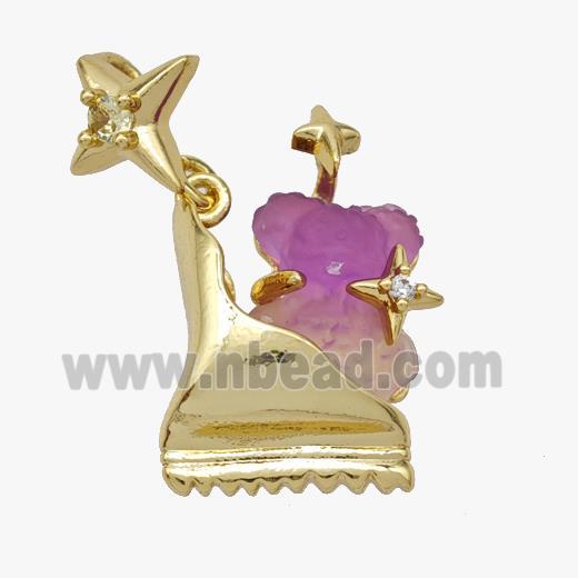 Copper Roller Saktes Pendant Pave Acrylic Bear Gold Plated