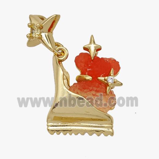 Copper Roller Saktes Pendant Pave Red Acrylic Bear Gold Plated