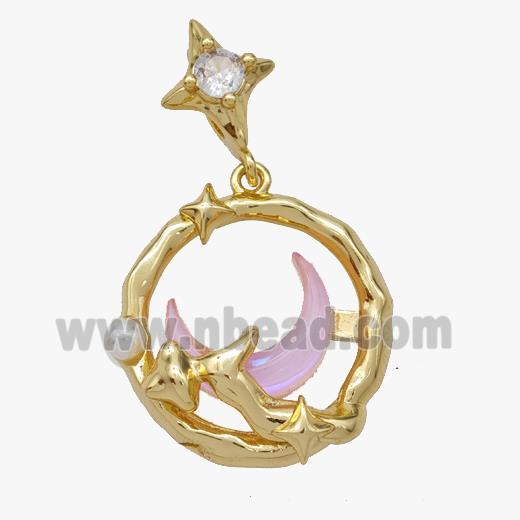 Copper Moon Pendant Pave Acrylic Star Gold Plated