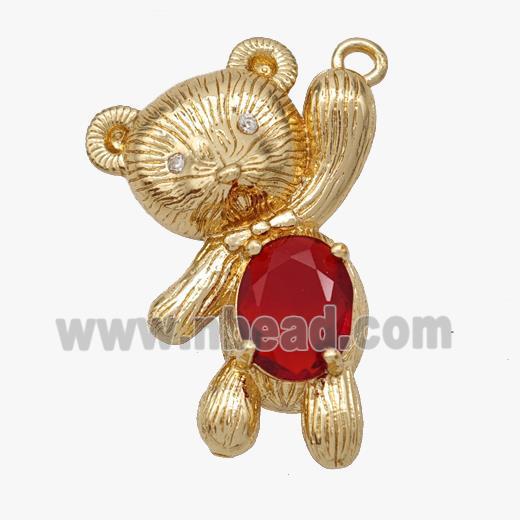 Copper Bear Pendant Pave Red Crystal Glass Gold Plated