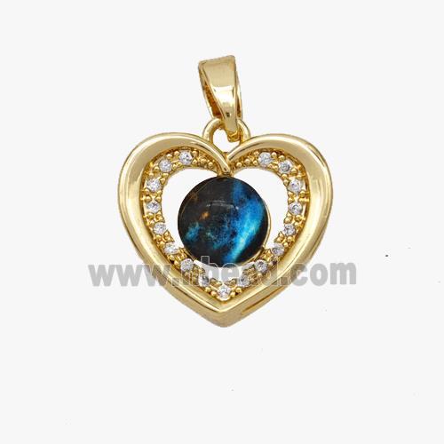 Copper Heart Pendant Pave Acrylic Zirconia Gold Plated