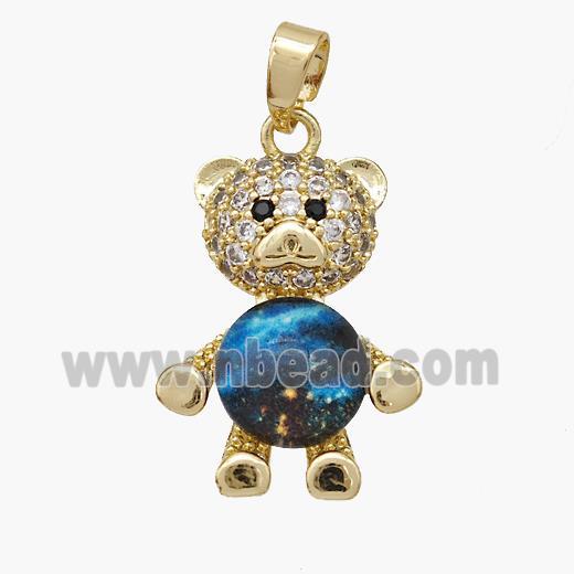 Copper Bear Pendant Pave Acrylic Zirconia Gold Plated