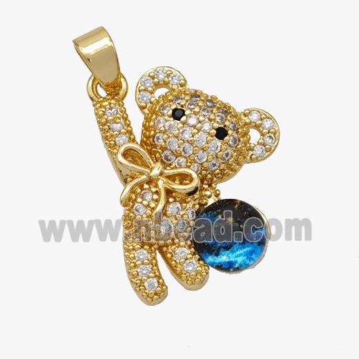 Copper Bear Pendant Pave Acrylic Zirconia Gold Plated