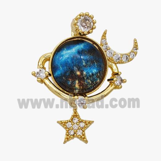 Copper Planet Pendant Pave Acrylic Zirconia Moon Star Gold Plated