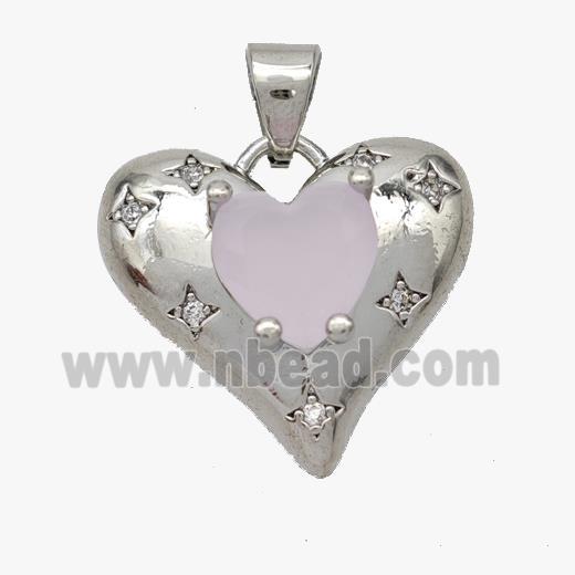 Copper Heart Pendant Pave Matte Crystal Glass Zirconia Platinum Plated