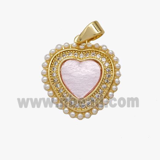 Copper Heart Pendant Pave Shell Zirconia Gold Plated