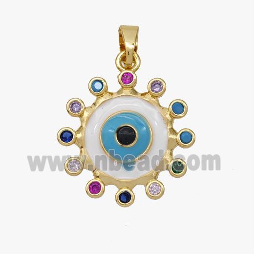 Copper Evil Eye Pendant White Blue Enamel Gold Plated