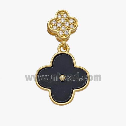 Copper Clover Pendant Pave Shell Zirconia Gold Plated