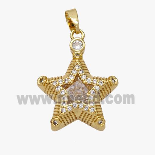 Copper Star Pendant Pave Crystal Glass Zirconia Gold Plated