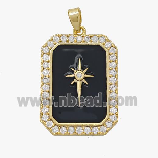 Copper Northstar Pendant Pave Zirconia Black Enamel Rectangle Gold Plated