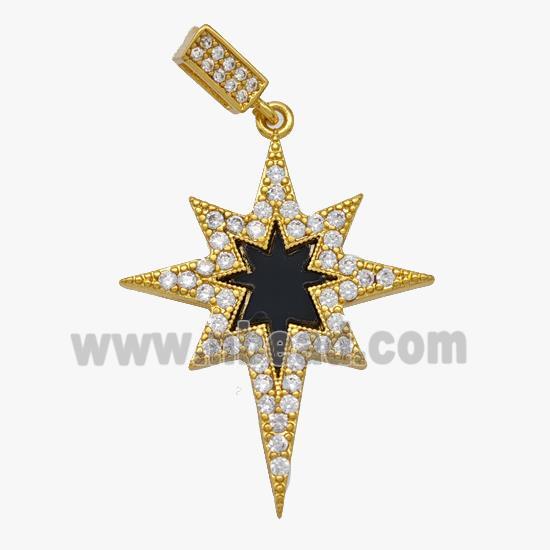 Copper Northstar Pendant Pave Zirconia Black Enamel Gold Plated