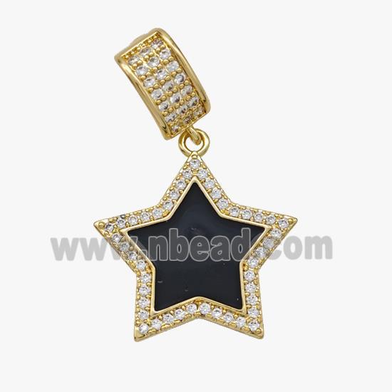 Copper Star Pendant Pave Zirconia Black Enamel Gold Plated