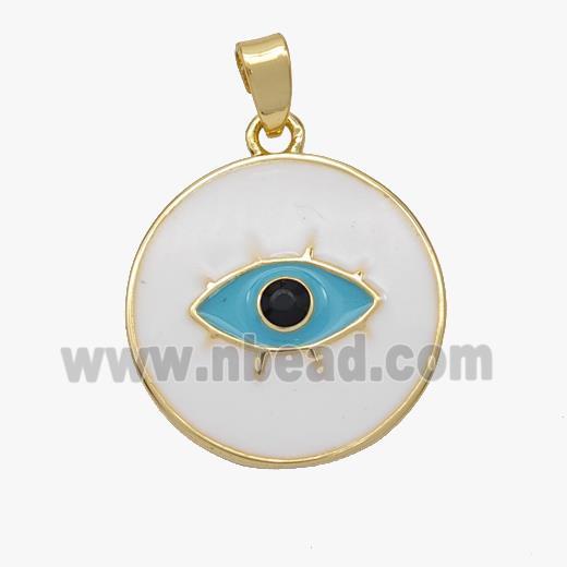 Copper Eye Pendant Teal White Enamel Gold Plated