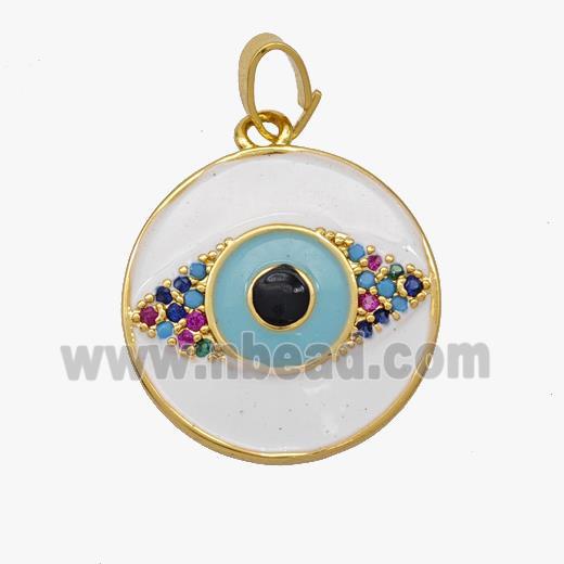 Copper Eye Pendant Teal Enamel Pave Zirconia Gold Plated