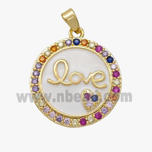 Copper Love Pendant Pave Zirconia White Enamel Gold Plated