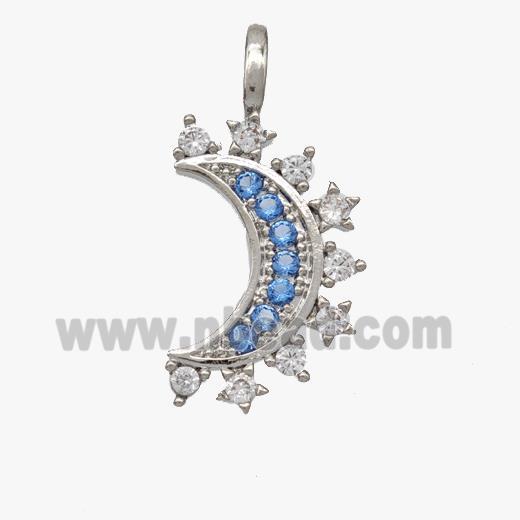 Copper Moon Pendant Pave Zirconia Platinum Plated