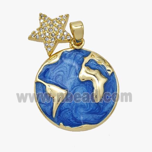 Copper Earth Pendant Blue Painted Star Gold Plated