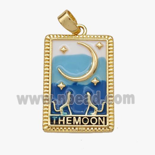 Copper Tarot Card Pendant Enamel Moon Gold Plated