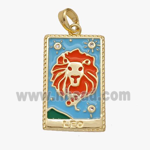 Copper Tarot Card With Leo Blue Red Enamel Gold Plated