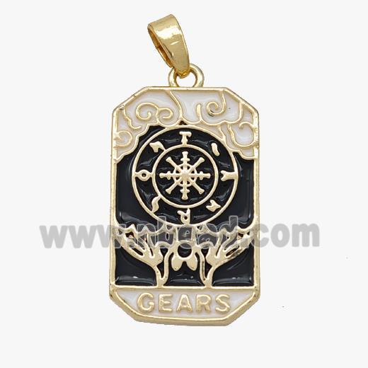 Copper Tarot Card Pendant Enamel Gears Gold Plated