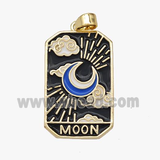 Copper Tarot Card Pendant Blue Enamel Moon Gold Plated