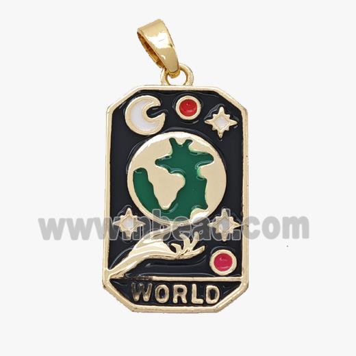 Copper Tarot Card Pendant Black Enamel World Gold Plated