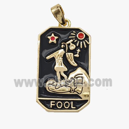 Copper Tarot Card Pendant Black Enamel Fool Gold Plated