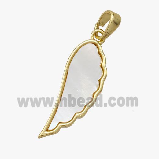 Copper Angel Wings Pendant Pave Shell Gold Plated