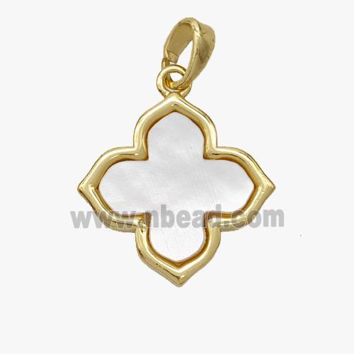 Copper Clover Pendant Pave Shell Gold Plated
