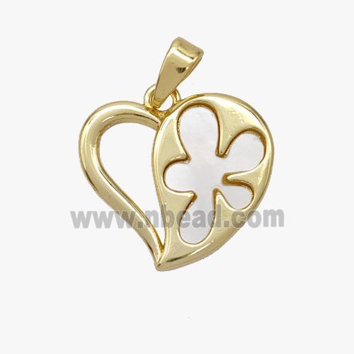 Copper Heart Pendant Pave Shell Gold Plated