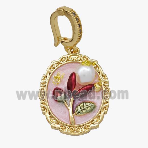 Copper Flower Pendant Pave Pearl Painted Gold Plated