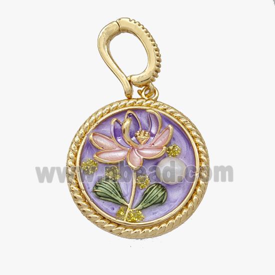 Copper Flower Pendant Pave Pearl Painted Gold Plated