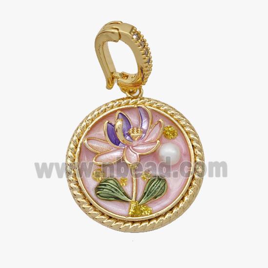 Copper Flower Pendant Pave Pearl Painted Gold Plated