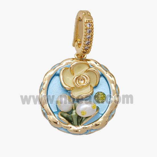 Copper Flower Pendant Pave Pearl Painted Gold Plated