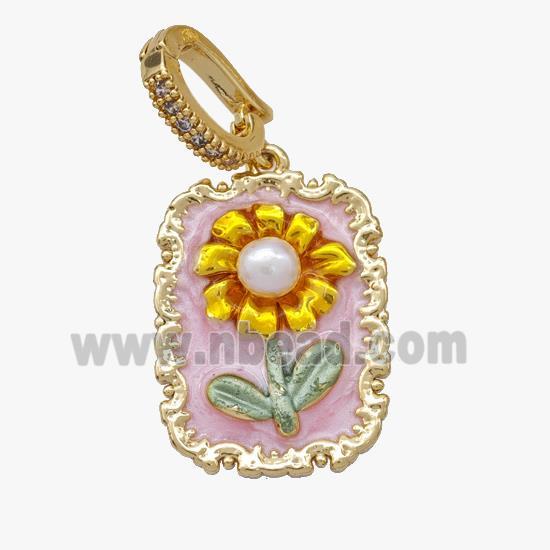 Copper Flower Pendant Pave Pearl Painted Gold Plated