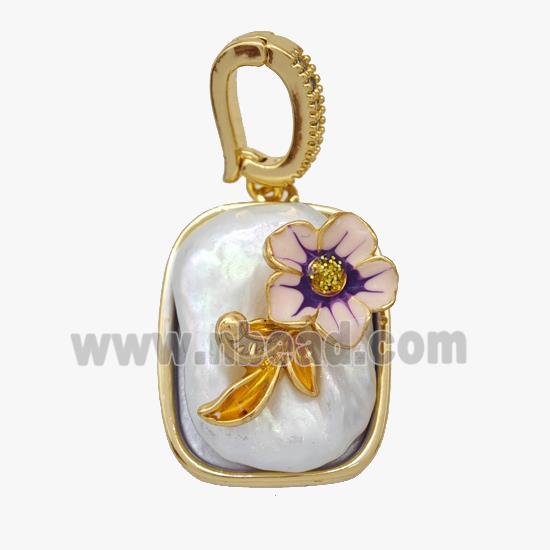 Copper Flower Pendant Pave Pearl Painted Gold Plated