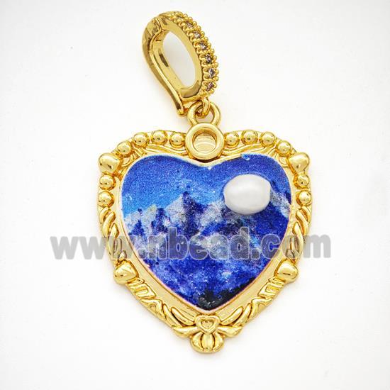 Picture Of Landscape Charms Copper Heart Pendant Pave Pearlized Resin Painted Gold Plated