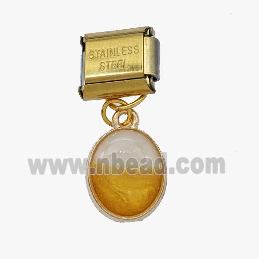 Stainless Steel Element For Module Bracelet With Copper Oval Pendant Painted Gold Plated