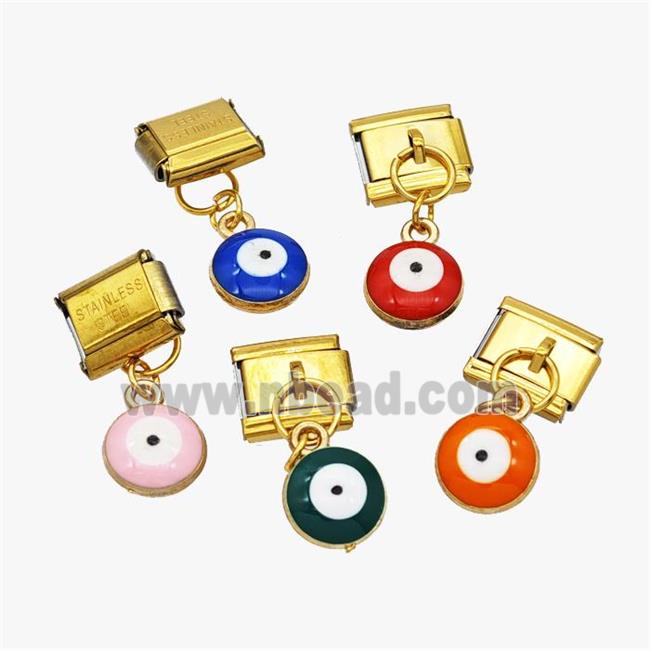 Stainless Steel Element For Module Bracelet With Copper Evil Eye Pendant Enamel Gold Plated Mixed